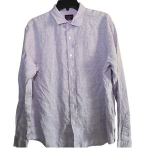 UNTUCKit Button Down Shirt Mens Large Purple Grid 100% Linen Wrinkle Resistant